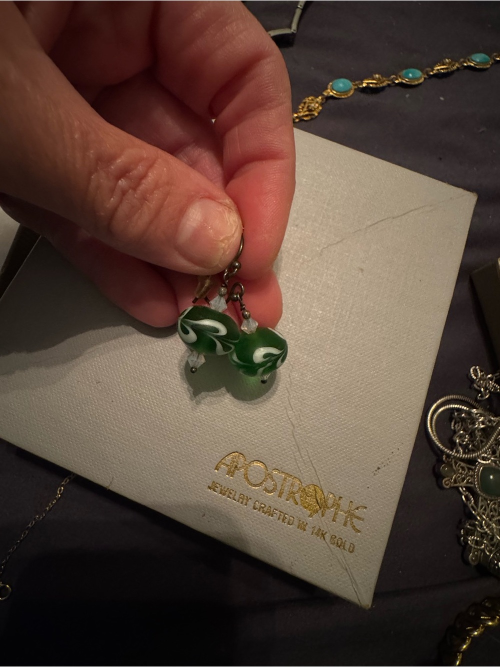 Handcrafted Green Glass Dangle Earrings by